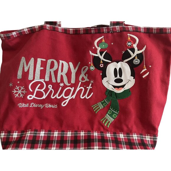 Disney Parks Walt Disney World Christmas Mickey Mouse Merry & Bright Red Tote - Picture 4 of 16